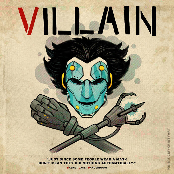 Viktor from the Convergence A Perfect Life comic drawn as the cover for The Mouse and the Mask by Danger Doom. His blue mask replaces the mouse and hand and staff replace the crossbones. "VILLAIN" replaces "DANGER DOOM" at the top. The quote at the bottom